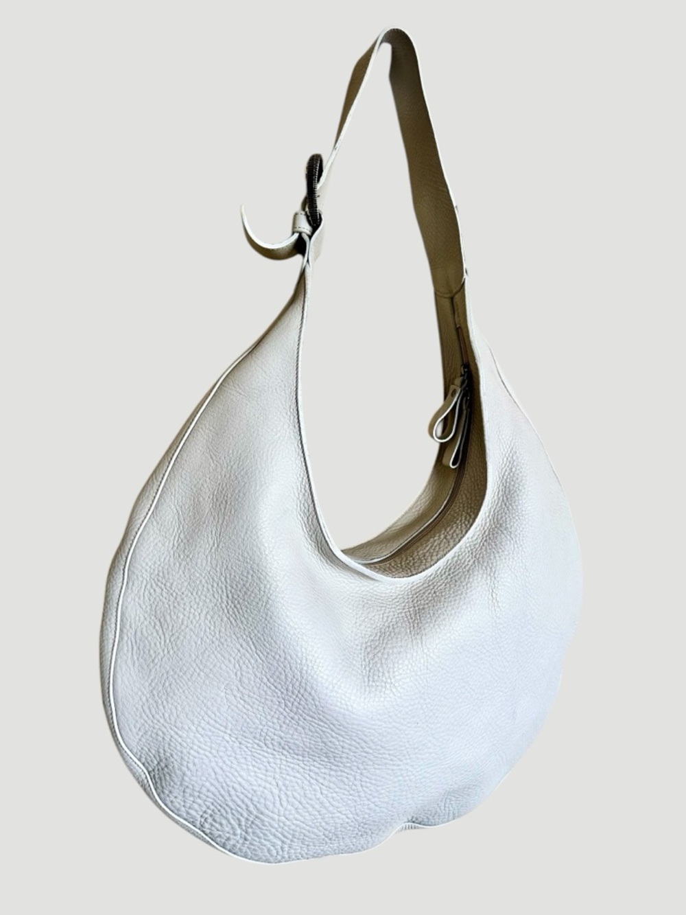 Donald J. Pliner White Leather Pebbled Hobo Shoulder Bag - Picture 3 of 13